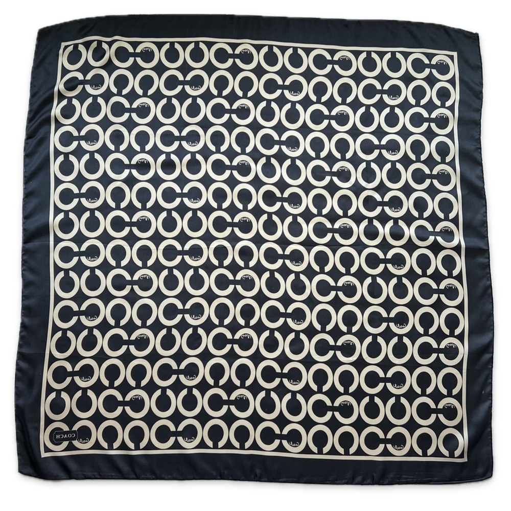 Coach Silk Scarf Black/Champagne Gold Op Art Signature C Monogram - Picture 11 of 11